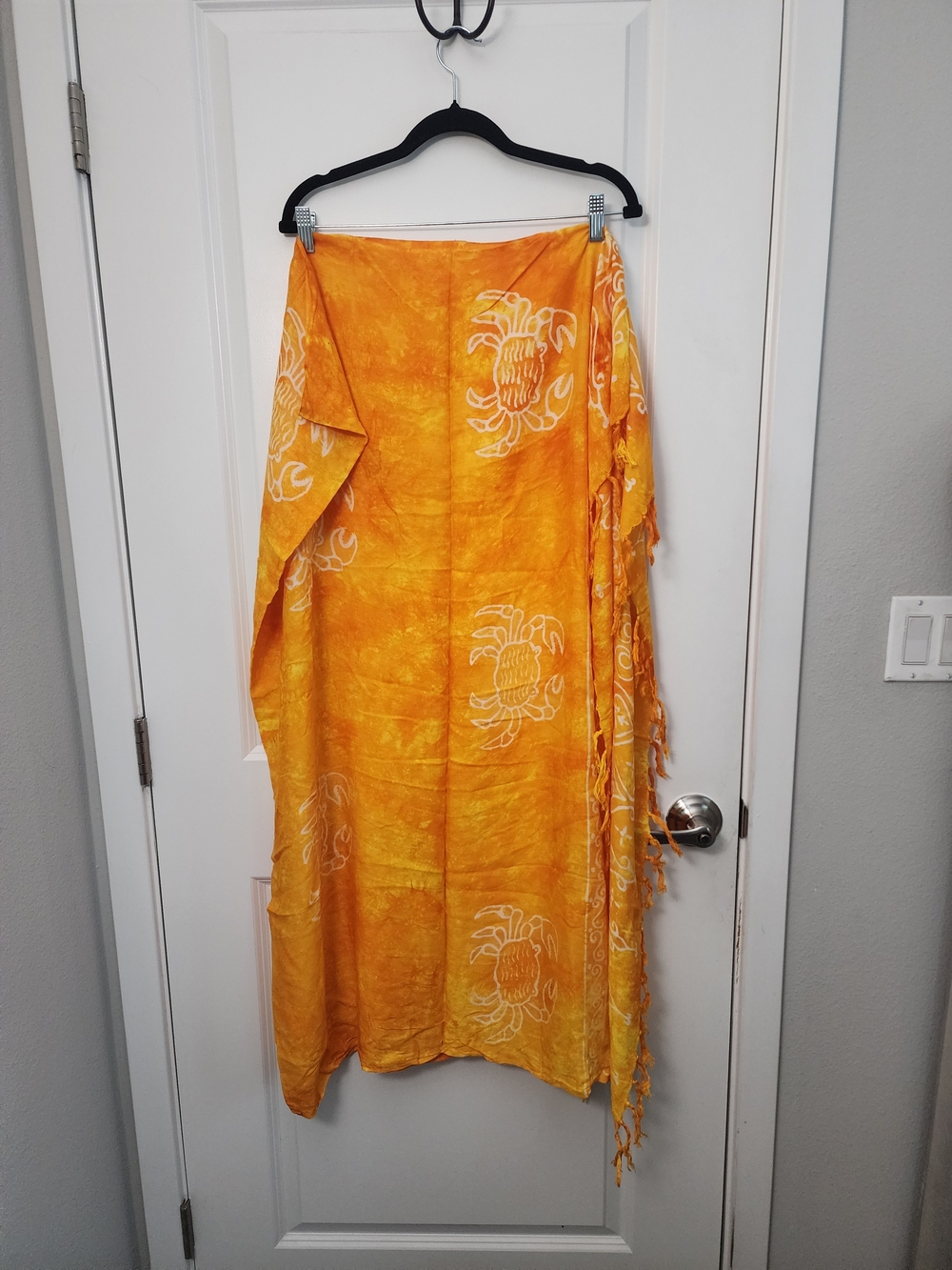 Bright Orange Sarong Wrap with White Crab Motif